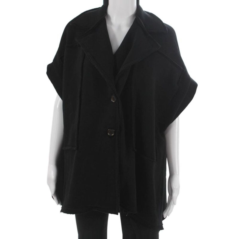 Saga Womens Black Cotton Button Front Short Sleeve Jacket Size L